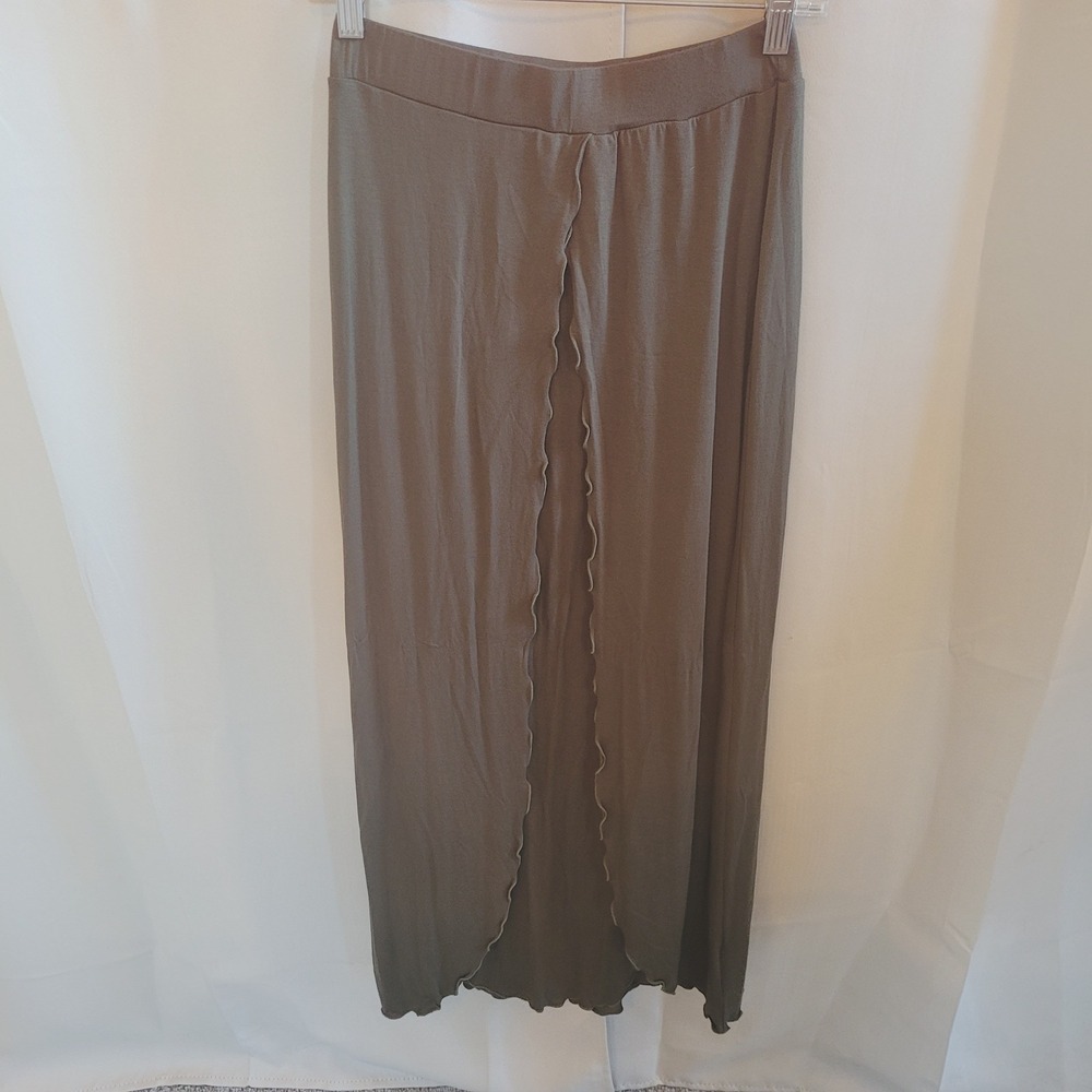 Earthbound Maxi Skirt Small Green Ruffle Trim Double Slit Festival Boho 21647